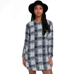 BGB LTD Womens Size 8 Blue White Plaid Textured Sheath Dress 3/4‎ Sleeve